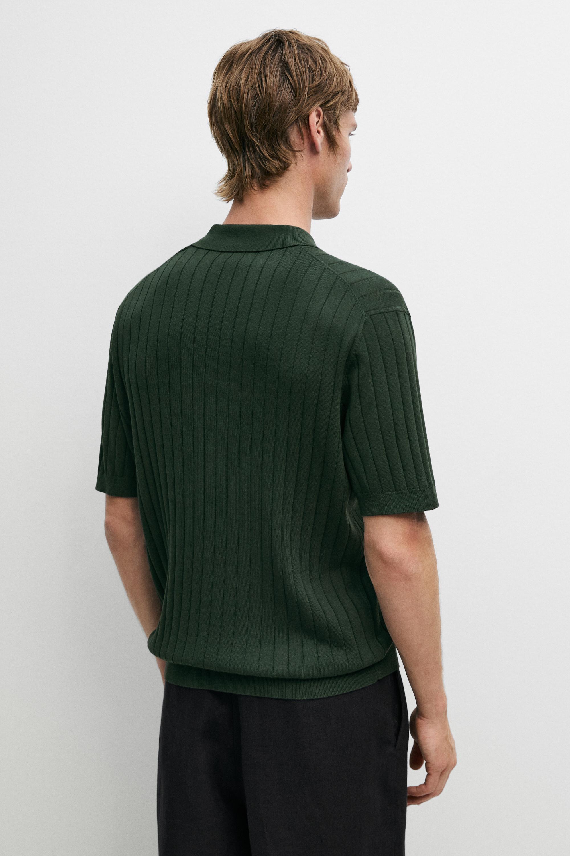 Ribbed knit cotton blend polo shirt